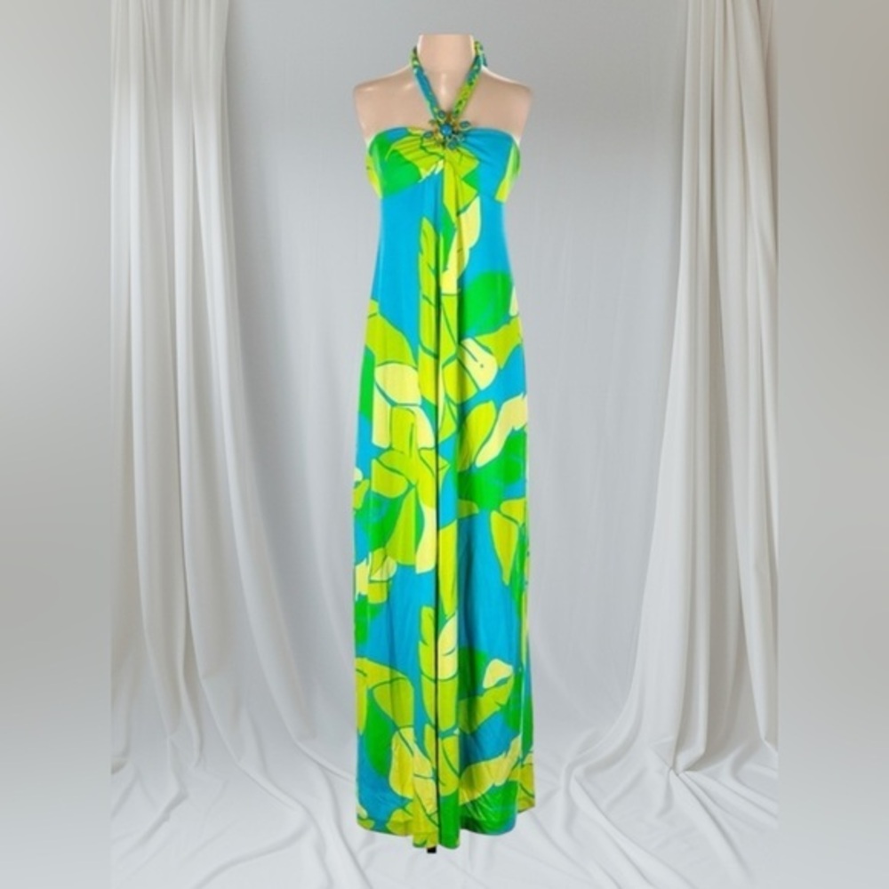Lilly Pulitzer Tropical Blue and Yellow Maxi Dress
